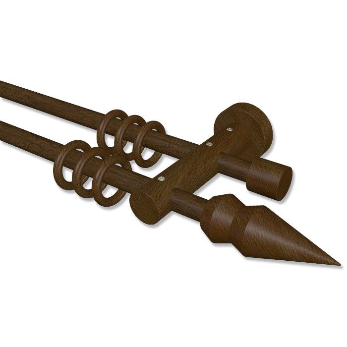 Holz Gardinenstangen 16 mm Ø doppelläufig in Nussbaum lackiert