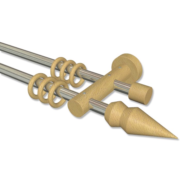 Gardinenstange 2-läufig, Vorhangstange 16 mm Ø aus Edelstahl / Holz in