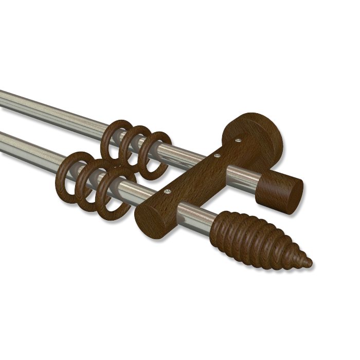 Gardinenstangen 16 mm Ø in Edelstahl Optik / Nussbaum (Holz
