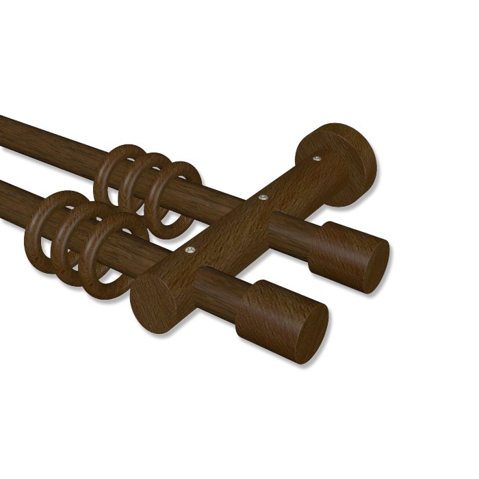 Holz Gardinenstangen 2-lfg. 20 mm Ø in Buche Nussbaum Kirschbaum Weiß