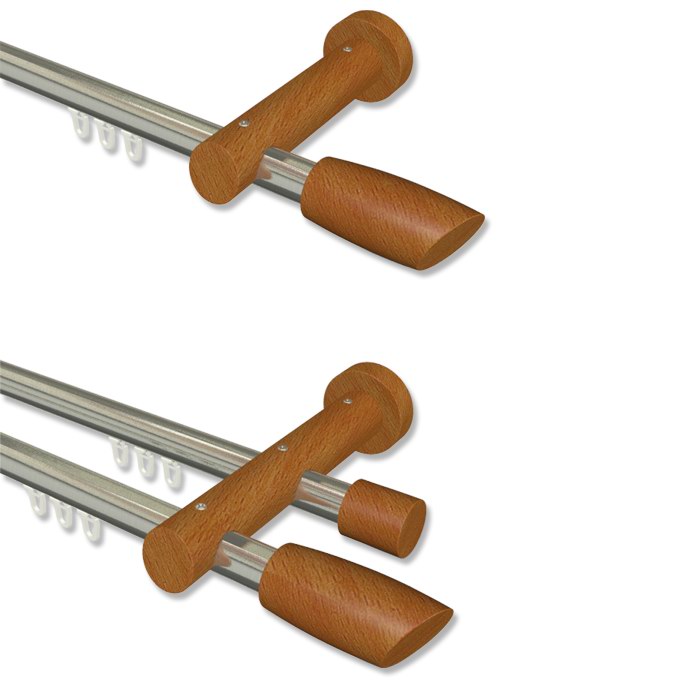 Innenlauf Gardinenstange mit 20 mm Ø Edelstahl Optik / Kirschbaum lack