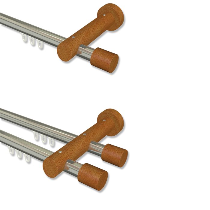 Innenlauf Gardinenstange mit 20 mm Ø Edelstahl Optik / Kirschbaum lack