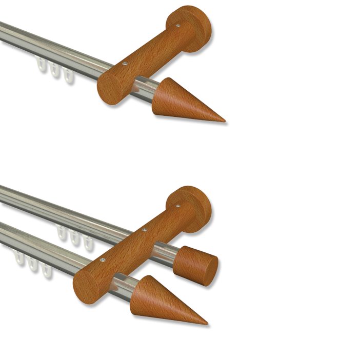 Innenlauf Gardinenstangen mit 20 mm Ø Edelstahl Optik / Kirschbaum lack