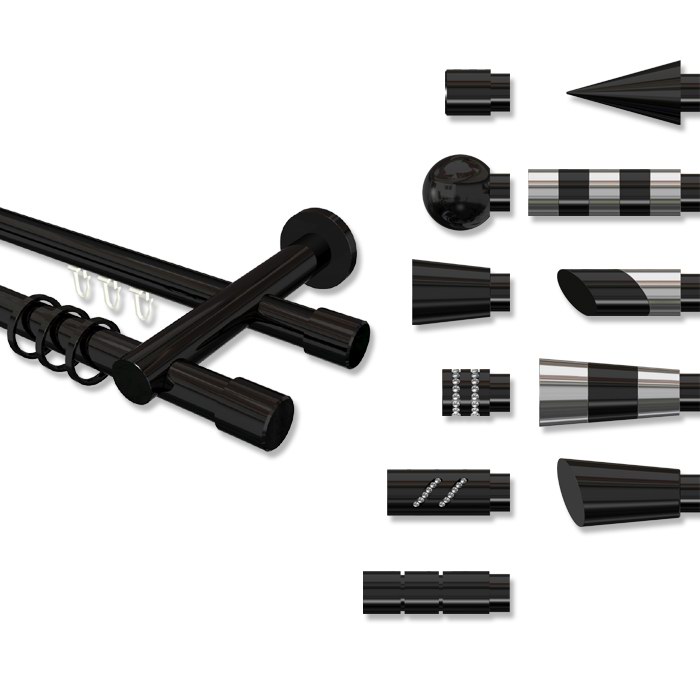 320 cm Interdeco Gardinenstangen Chrom aus Metall zweiläufig 20 mm Ø