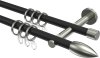 10162503-102839 Gardinenstange Metall 16 mm Ø 2-läufig MEDIUM - Poveda Schwarz / Edelstahl-Optik