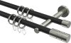 10163003-102839 Gardinenstange Metall 16 mm Ø 2-läufig MEDIUM - Caras Schwarz / Edelstahl-Optik