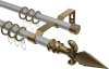 10164128-103395 Gardinenstange Metall 16 mm Ø 2-läufig OLYMP - Matteo Silbergrau / Messing Antik