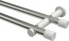 10193112-XX3932 Gardinenstange Metall 20 mm Ø 2-läufig PLATON - Santo Edelstahl-Optik / Weiß (ohne Ringe)
