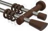 10200328-103919 Gardinenstange Metall / Holz 20 mm Ø 2-läufig TALENA - Bero Edelstahl-Optik / Nussbaum lackiert