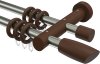 10200428-103919 Gardinenstange Metall / Holz 20 mm Ø 2-läufig TALENA - Etta Edelstahl-Optik / Nussbaum lackiert