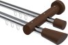 10210308-101219 Innenlauf Gardinenstange Aluminium / Holz 20 mm Ø 2-läufig TALENT - Bero Chrom / Nussbaum lackiert