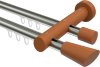 10210308-103922 Innenlauf Gardinenstange Aluminium / Holz 20 mm Ø 2-läufig TALENT - Bero Edelstahl-Optik / Kirschbaum lackiert