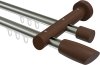 10210408-103919 Innenlauf Gardinenstange Aluminium / Holz 20 mm Ø 2-läufig TALENT - Etta Edelstahl-Optik / Nussbaum lackiert