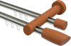 10210408-103922 Innenlauf Gardinenstange Aluminium / Holz 20 mm Ø 2-läufig TALENT - Etta Edelstahl-Optik / Kirschbaum lackiert