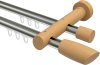 10210408-103930 Innenlauf Gardinenstange Aluminium / Holz 20 mm Ø 2-läufig TALENT - Etta Edelstahl-Optik / Buche lackiert