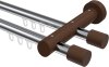10210508-101219 Innenlauf Gardinenstange Aluminium / Holz 20 mm Ø 2-läufig TALENT - Feta Chrom / Nussbaum lackiert
