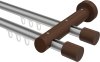 10210508-103319 Innenlauf Gardinenstange Aluminium / Holz 20 mm Ø 2-läufig TALENT - Feta Silbergrau / Nussbaum lackiert