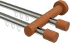 10210508-103922 Innenlauf Gardinenstange Aluminium / Holz 20 mm Ø 2-läufig TALENT - Feta Edelstahl-Optik / Kirschbaum lackiert