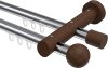 10211308-101219 Innenlauf Gardinenstange Aluminium / Holz 20 mm Ø 2-läufig TALENT - Luina Chrom / Nussbaum lackiert