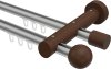 10211308-103319 Innenlauf Gardinenstange Aluminium / Holz 20 mm Ø 2-läufig TALENT - Luina Silbergrau / Nussbaum lackiert