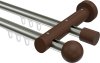 10211308-103919 Innenlauf Gardinenstange Aluminium / Holz 20 mm Ø 2-läufig TALENT - Luina Edelstahl-Optik / Nussbaum lackiert