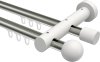 10211308-103932 Innenlauf Gardinenstange Aluminium / Holz 20 mm Ø 2-läufig TALENT - Luina Edelstahl-Optik / Weiß lackiert