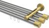 10213147-XX3338 Innenlauf Gardinenstange Aluminium / Metall 20 mm Ø 3-läufig SITENO - Santo Silbergrau / Messing-Optik