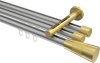10213347-XX3338 Innenlauf Gardinenstange Aluminium / Metall 20 mm Ø 3-läufig SITENO - Tanara Silbergrau / Messing-Optik