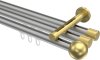 10213647-XX3338 Innenlauf Gardinenstange Aluminium / Metall 20 mm Ø 3-läufig SITENO - Luino Silbergrau / Messing-Optik