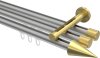10213747-XX3338 Innenlauf Gardinenstange Aluminium / Metall 20 mm Ø 3-läufig SITENO - Savio Silbergrau / Messing-Optik