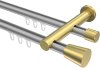 10214612-XX3338 Innenlauf Gardinenstange Aluminium / Metall 20 mm Ø 2-läufig PLATON - Sitra Silbergrau / Messing-Optik