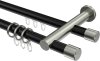 10223112-XX2939 Rundrohr-Innenlauf Gardinenstange Aluminium / Metall 20 mm Ø 2-läufig PLATON - Santo Schwarz / Edelstahl-Optik