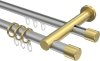 10223112-XX3338 Rundrohr-Innenlauf Gardinenstange Aluminium / Metall 20 mm Ø 2-läufig PLATON - Santo Silbergrau / Messing-Optik