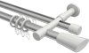 10223226-XX3332 Rundrohr-Innenlauf Gardinenstange Aluminium / Metall 20 mm Ø 2-läufig PRESTIGE - Bento Silbergrau / Weiß