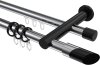 10223412-101229 Rundrohr-Innenlauf Gardinenstange Aluminium / Metall 20 mm Ø 2-läufig PLATON - Verano Chrom / Schwarz