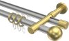 10223626-103338 Rundrohr-Innenlauf Gardinenstange Aluminium / Metall 20 mm Ø 2-läufig PRESTIGE - Luino Silbergrau / Messing-Optik