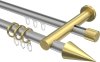 10223712-XX3338 Rundrohr-Innenlauf Gardinenstange Aluminium / Metall 20 mm Ø 2-läufig PLATON - Savio Silbergrau / Messing-Optik