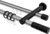 10223812-103329 Rundrohr-Innenlauf Gardinenstange Aluminium / Metall 20 mm Ø 2-läufig PLATON - Elanto Silbergrau / Schwarz
