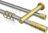 10223812-XX3338 Rundrohr-Innenlauf Gardinenstange Aluminium / Metall 20 mm Ø 2-läufig PLATON - Elanto Silbergrau / Messing-Optik