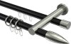 10223912-102939 Rundrohr-Innenlauf Gardinenstange Aluminium / Metall 20 mm Ø 2-läufig PLATON - Samanto Schwarz / Edelstahl-Optik