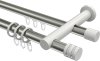 10224112-103932 Rundrohr-Innenlauf Gardinenstange Aluminium / Metall 20 mm Ø 2-läufig PLATON - Estana Edelstahl-Optik / Weiß
