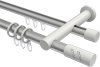 10224212-XX3332 Rundrohr-Innenlauf Gardinenstange Aluminium / Metall 20 mm Ø 2-läufig PLATON - Zoena Silbergrau / Weiß