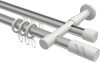 10224226-103332 Rundrohr-Innenlauf Gardinenstange Aluminium / Metall 20 mm Ø 2-läufig PRESTIGE - Zoena Silbergrau / Weiß