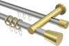 10224612-XX3338 Rundrohr-Innenlauf Gardinenstange Aluminium / Metall 20 mm Ø 2-läufig PLATON - Sitra Silbergrau / Messing-Optik
