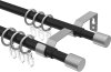 12162221-072833 Ausziehbare Gardinenstange Metall / Kunststoff 16/13 mm 2-läufig Ø HERA - Livo Schwarz / Silbergrau