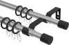 12162221-073328 Ausziehbare Gardinenstange Metall / Kunststoff 16/13 mm 2-läufig Ø HERA - Livo Silbergrau / Schwarz