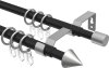 12163121-072833 Ausziehbare Gardinenstange Metall / Kunststoff 16/13 mm 2-läufig Ø HERA - Cone Schwarz / Silbergrau