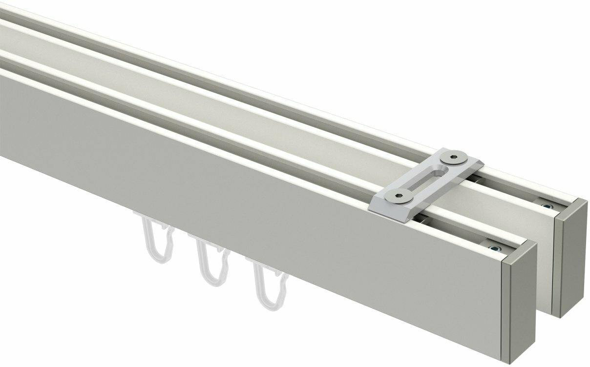 Innenlauf Gardinenstange Deckenmontage Aluminium / Metall eckig 14x35 mm 2- läufig SMARTLINE (Universal) - Paxo Weiß / Edelstahl-Optik