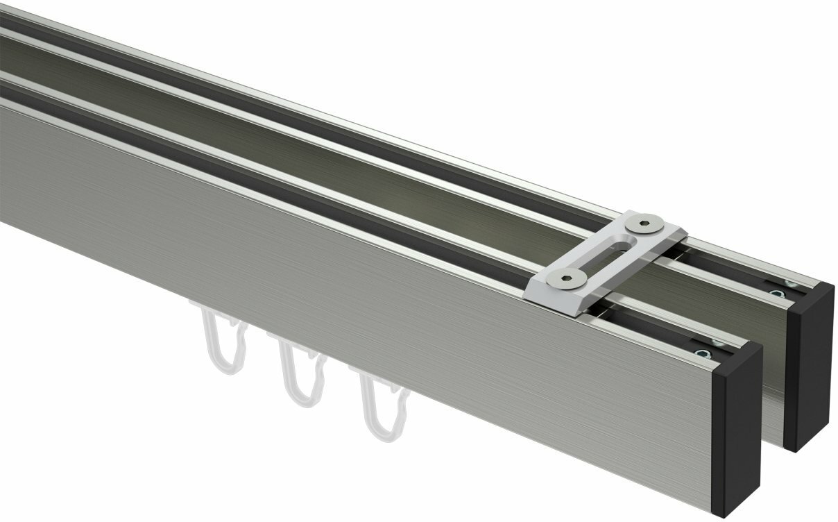 Innenlauf Gardinenstange Deckenmontage Aluminium / Metall eckig 14x35 mm 2- läufig SMARTLINE (Universal) - Paxo Edelstahl-Optik / Schwarz