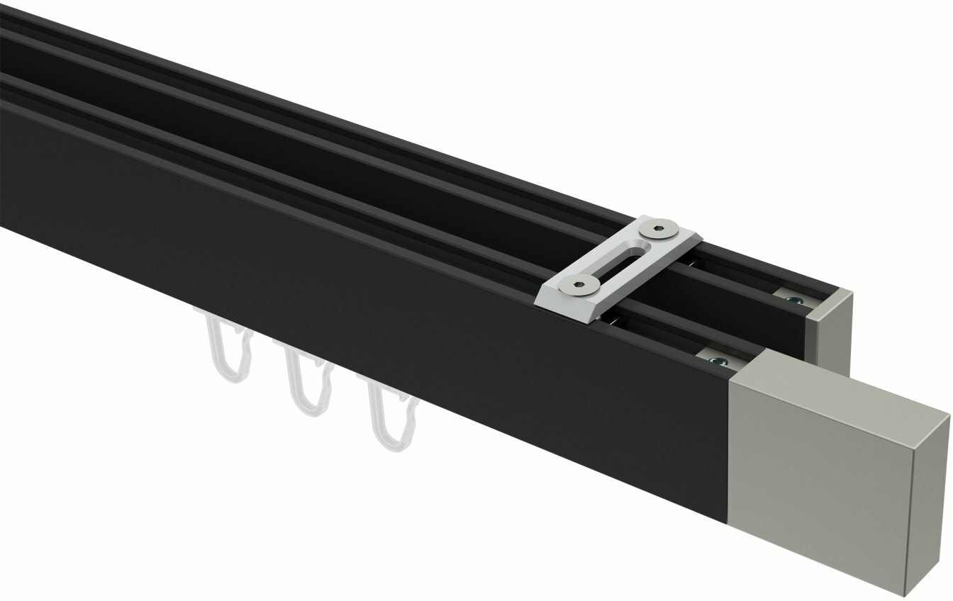 Innenlauf Gardinenstange Deckenmontage Aluminium / Metall eckig 14x35 mm 2- läufig SMARTLINE (Universal) - Lox Schwarz / Edelstahl-Optik